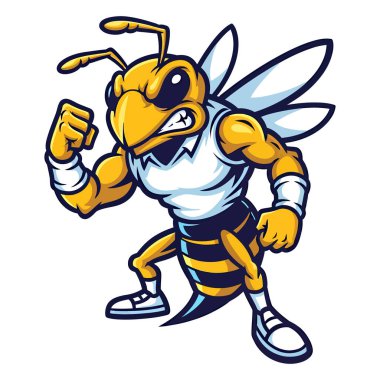 Güçlü bir Çizgi Film Yaban Arısı Karakteri Spor Üniformasında Harekete Hazır