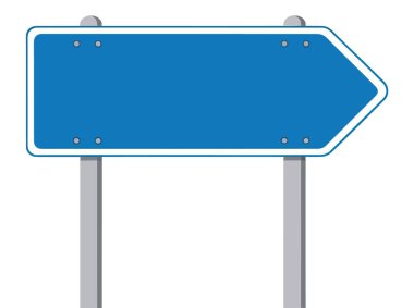 Beyaz kenarlıklı açık mavi yön işareti iki metal direkte ilerleyen yolu gösterir