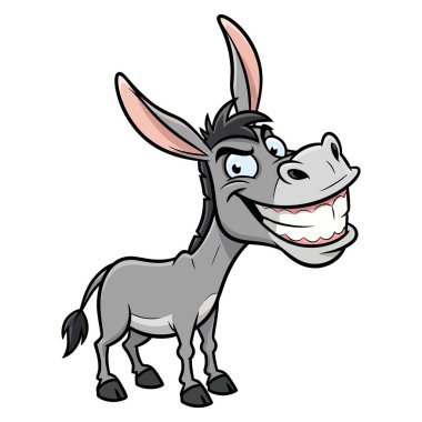 Dört ayaklı, sırıtan koca ağızlı ve uzun kulaklı komik bir çizgi film eşeği.