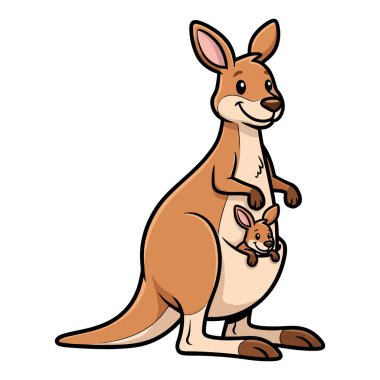 Joey 'i çantasında güvenli bir şekilde saklayan sevimli bir çizgi film kangurusu.