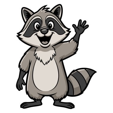 Dost canlısı Rakun Karakteri Merhaba Hoş Memeli Dalgası Özel Maskeli ve Halkalı Kuyruklu
