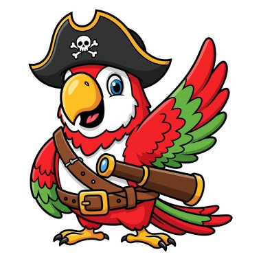 Açık Deniz Macerasına Hazır Bir Spyglass Tutan Korsan gibi Giyinmiş Şirin Bir Papağan