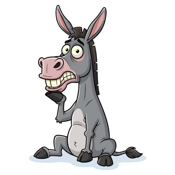 Мультяшный осёл, сидящий в напряжении и обеспокоенный сварливым выражением