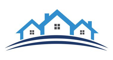 Üç Mavi Çatılı Ev, Mülk 'ü Temsil eden Mavi Çizgili Bir Çizginin Üzerinde Oturuyor