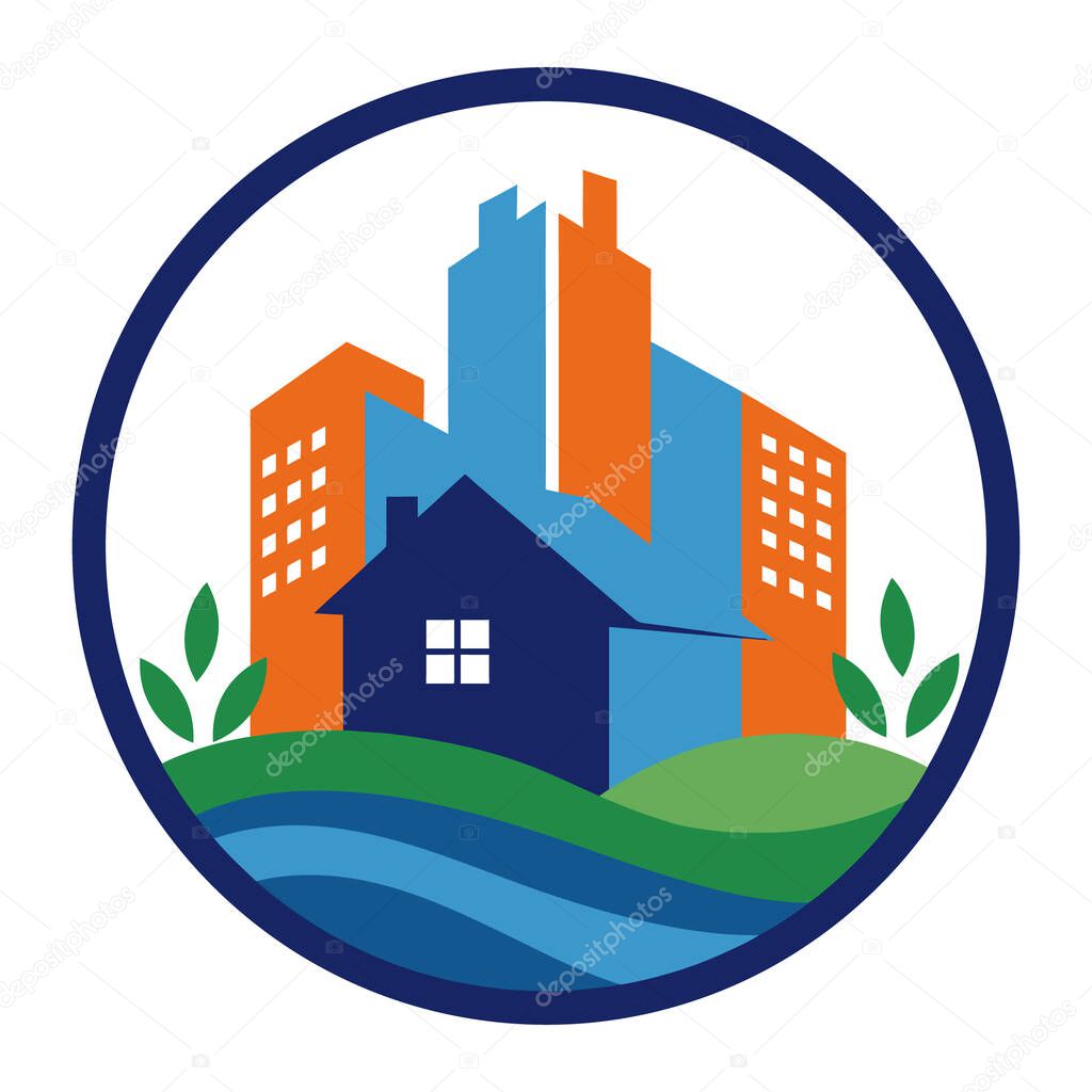Vibrant urban landscape featuring modern architecture a cozy home and a serene natural environment symbolizing growth community and sustainability