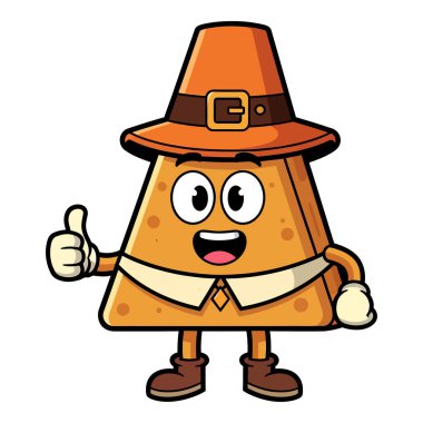 Şükran Günü Tatlı Karakteri Çizgi Film Yemekleri Seyyah Şapkası Giyip Başparmağını kaldıran