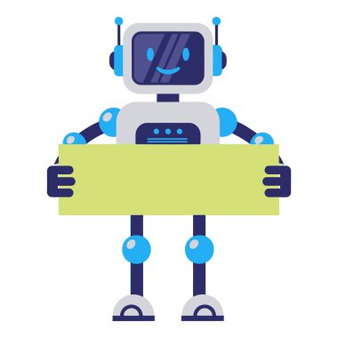 Dost Canlısı Robot Özel Mesajınız için Boş İşaret Tutuyor