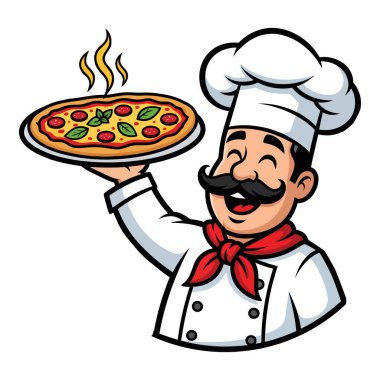 Mutlu Şef Lezzetli Sıcak Pizza Servis Mutfağı İtalyan Yemeği sunar.