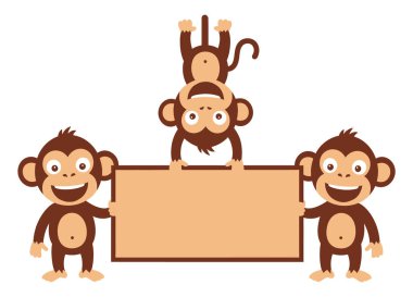 Üç Neşeli Maymun Mesajınız İçin Boş İşaret Tutuyor