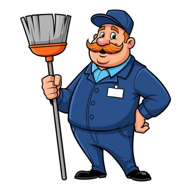 Dost canlısı hademe süpürge tutuyor Temizlik Servisi için hazır