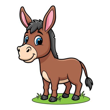 Yeşil Çimlerde İzole edilmiş Şirin Çizgi Film Eşeği