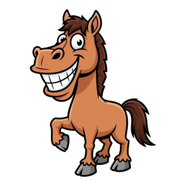 Kahverengi bir at sırıtışı geniş bir sırıtışla duruyor.