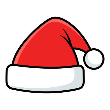 Beyaz tüylü, izole edilmiş klasik bir kırmızı Noel Baba şapkası.
