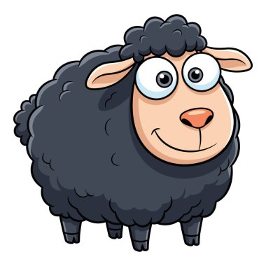 Beyaz Arkaplanda Siyah Koyun İzole Edilmiş Şirin Çizgi Film