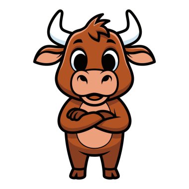 Katlanmış Kollar Maskot Resimleriyle Duran Sevimli Çizgi Boğa