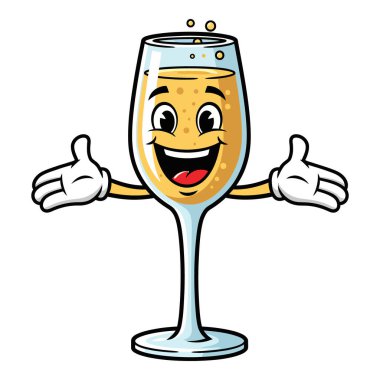 Mutlu Çizgi Filmler Şampanya Cam Karakteri Herkese Kollarını Açarak Hoş Geldiniz