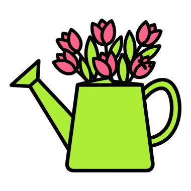 Her Bahçe Sahnesini Parlatan Pembe Lalelerle Dolu Canlı Yeşil Sulama Kutusu