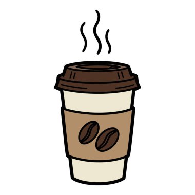 Tek kullanımlık kahve fincanından sıcak içecek buharı yükseliyor