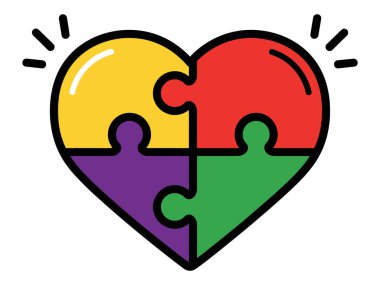 Dört Bilmece Parçası Bir Kalp Şeklinde Birleşme ve Bağlantıyı Sembolize Ediyor