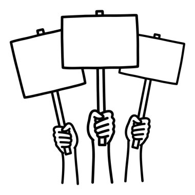 Üç el boş protesto işaretleri bir amaç için destek olduğunu gösteriyor.