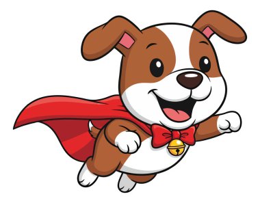 Kırmızı Süper Kahraman Pelerini ve papyonuyla uçan sevimli çizgi film yavrusu.