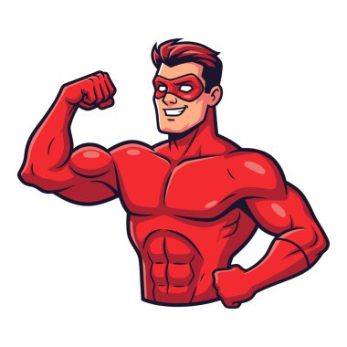 Güçlü Kaslı Süper Kahraman Kırmızı Kostümlü Bicep