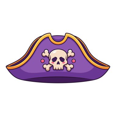 Şirin Kawaii Mor Korsan Şapkalı Kurukafa ve Çapraz Kemik Tasarımı