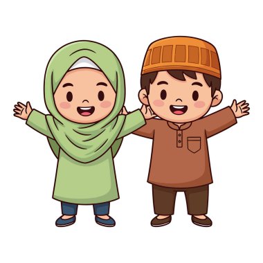 Mutlu Müslüman Çocuklar Kollarını Açarak Kutluyor