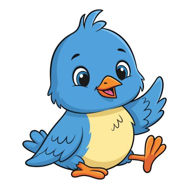 Sevimli Mavi Kuş Dalgalanıyor Merhaba Dostane Çizgi Film Karakteri