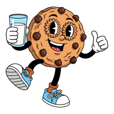 Mutlu bir çizgi film karakteri elinde bir bardak süt tutuyor ve başparmağını kaldırıyor.