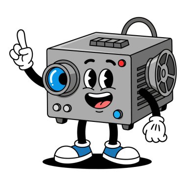 İşaret parmağı olan Retro Biçim Projektörü Karakteri