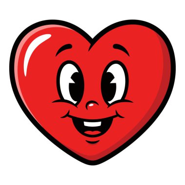 Büyük Gülümseyen ve Parlak Gözlü Mutlu Kırmızı Kalp Karakteri