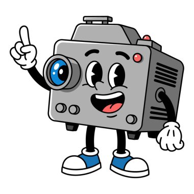 Vintage Film Projektörü Karakteri Parlak Bir Fikri ve Dostane Bir Gülümsemesi Var