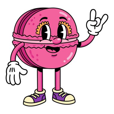 Retro Çizgi Film Macerası Karakteri Rock On Hand Hareketi Yapıyor