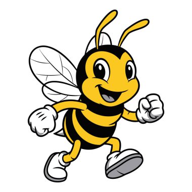 Coşku ve sevinçle koşan enerjik çizgi film karakteri