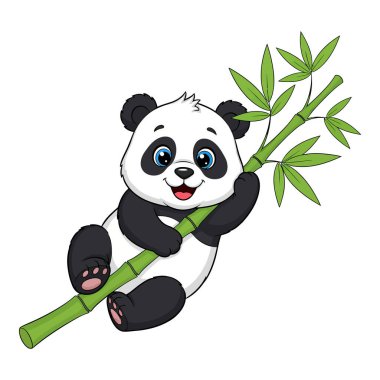 Şirin Bebek Panda Bambu Ağacı 'na tırmanıyor Doğanın tadını çıkarıyor Sevimli Hayvan Resimleri