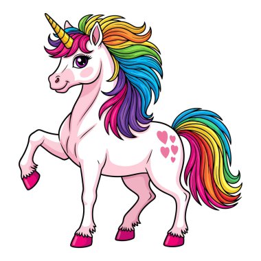 Büyüleyici Gökkuşağı Yelesi Tek Boynuzlu Pembe Gözlü ve Toynaklı