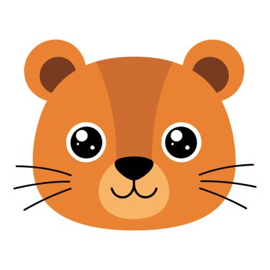 Büyük parlak gözleri ve bıyıkları olan sevimli çizgi film ayı yüzlü.