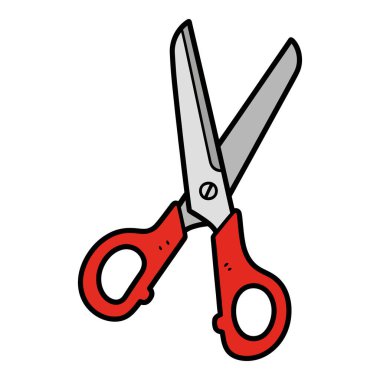 Kırmızı saplı makasın basit karikatür çizimi kesmeye hazır