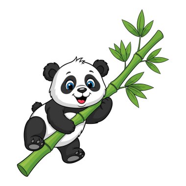Şirin Bebek Panda Yeşil Yapraklı Bambu Kökü Tutuyor