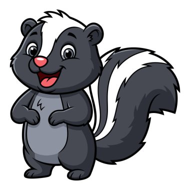 Sevimli Çizgi Film Kokarca Karakteri Mutlu İfade ve Kabarık Kuyrukla Duruyor