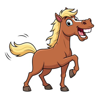 Sarı yeleli ve kuyruklu mutlu kahverengi at.