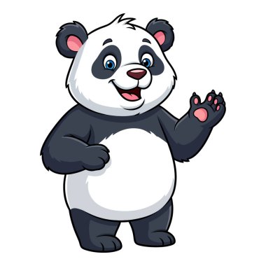 Arkadaş Canlısı Çizgi Film Pandası Dalgalanan Merhaba Mutlulukla