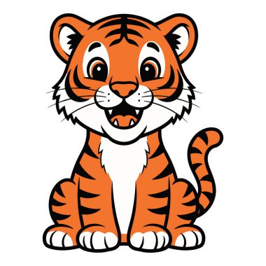 Sevimli çizgi film kaplan yavrusu Neşeli bir ifadeyle oturuyor