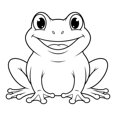Gülen Mutlu Kurbağanın Tuhaf Çizimi Oturan ve Atlamaya Hazır