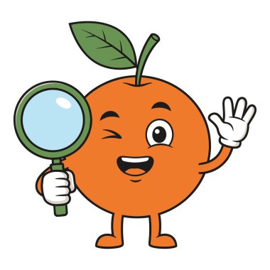 Gülümseyen Turuncu Karakter Büyüteç Tutuyor Dalgalanan Merhaba Canlandırılmış