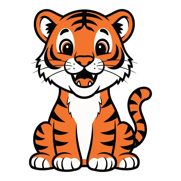 Sevimli çizgi film kaplan yavrusu Neşeli bir ifadeyle oturuyor