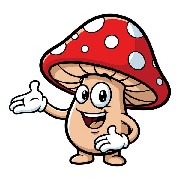Friendly Cartoon Mushroom Character with Red Spotted Cap