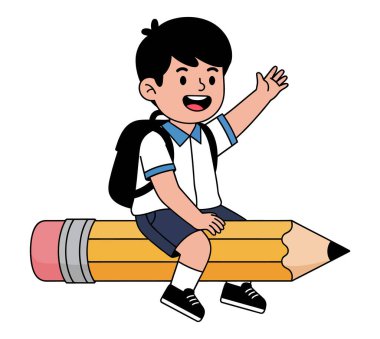 Okula Dönüş Konseptine Dev Kalemle Giden Genç Çocuk