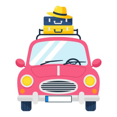 Eğlenceli bir yaz tatili için pembe retro araba paketlendi.